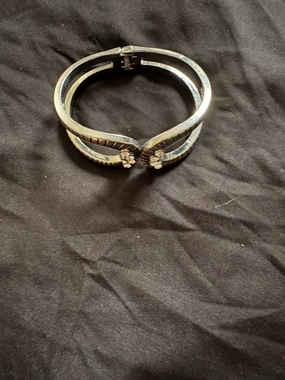 Silver-Tone Hinged Leaf Cuff Bracelet with Floral Accents